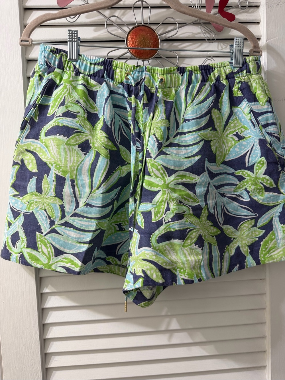 Lilly Pulitzer Navy Shorts with Lime Green & Aqua Tropical Print